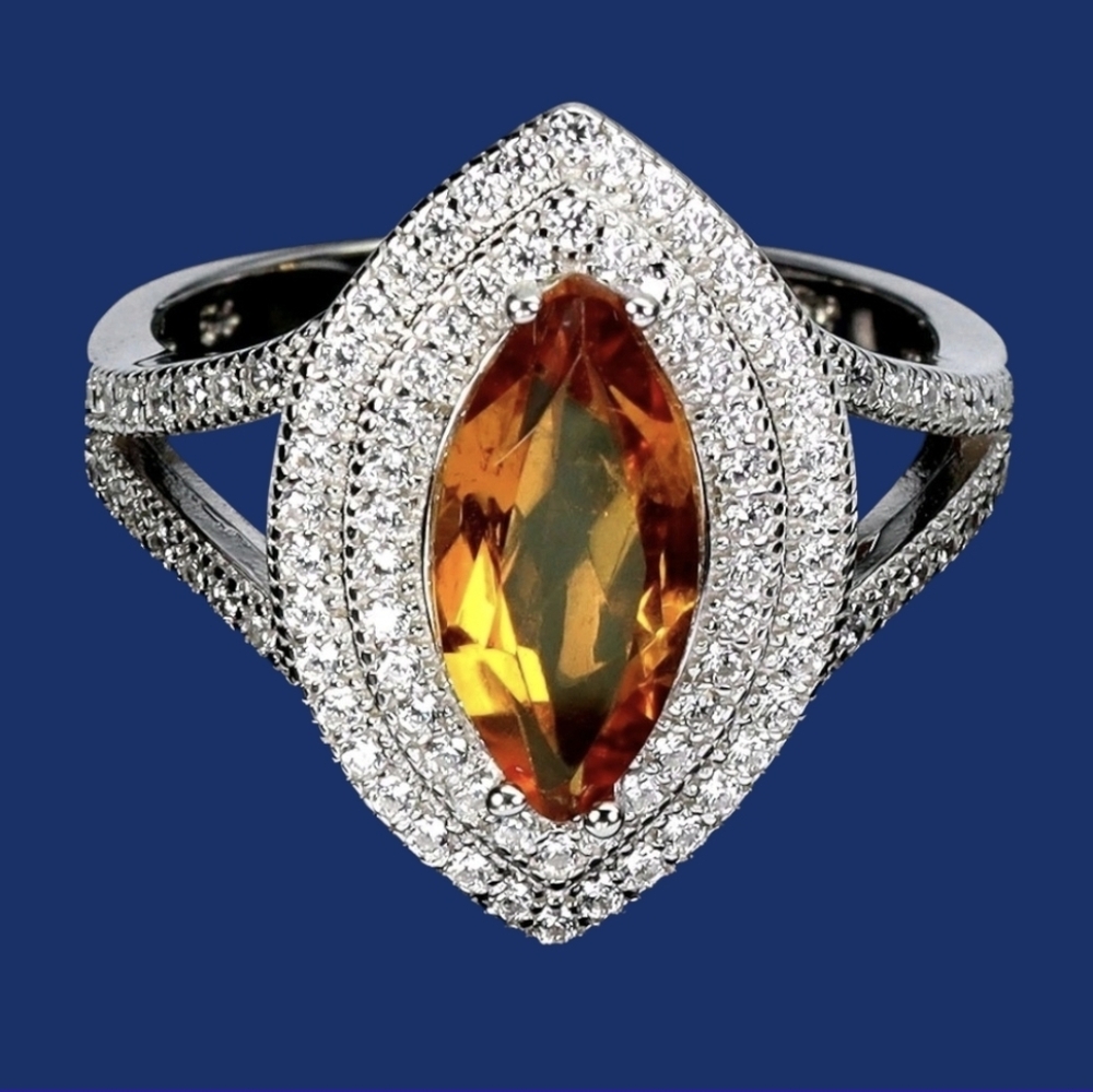 925 Sterling Silver Ring SZ 7.5 with Natural Marquise Citrine 12x6mm